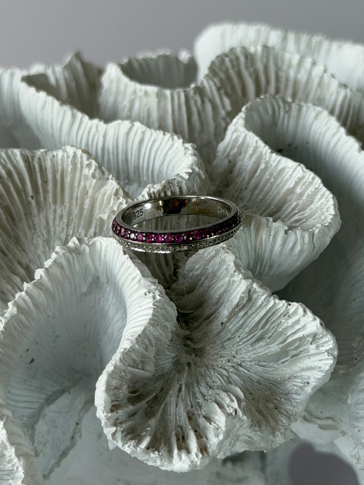 925 Sterling Silver Pink & White Spinel Ring Size 9