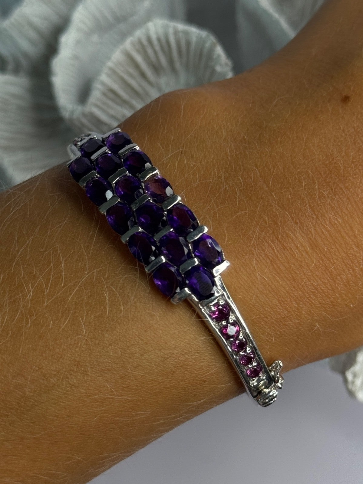 925 Sterling Silver Purple & Pink Tourmaline Bracelet Length Approx 6.5