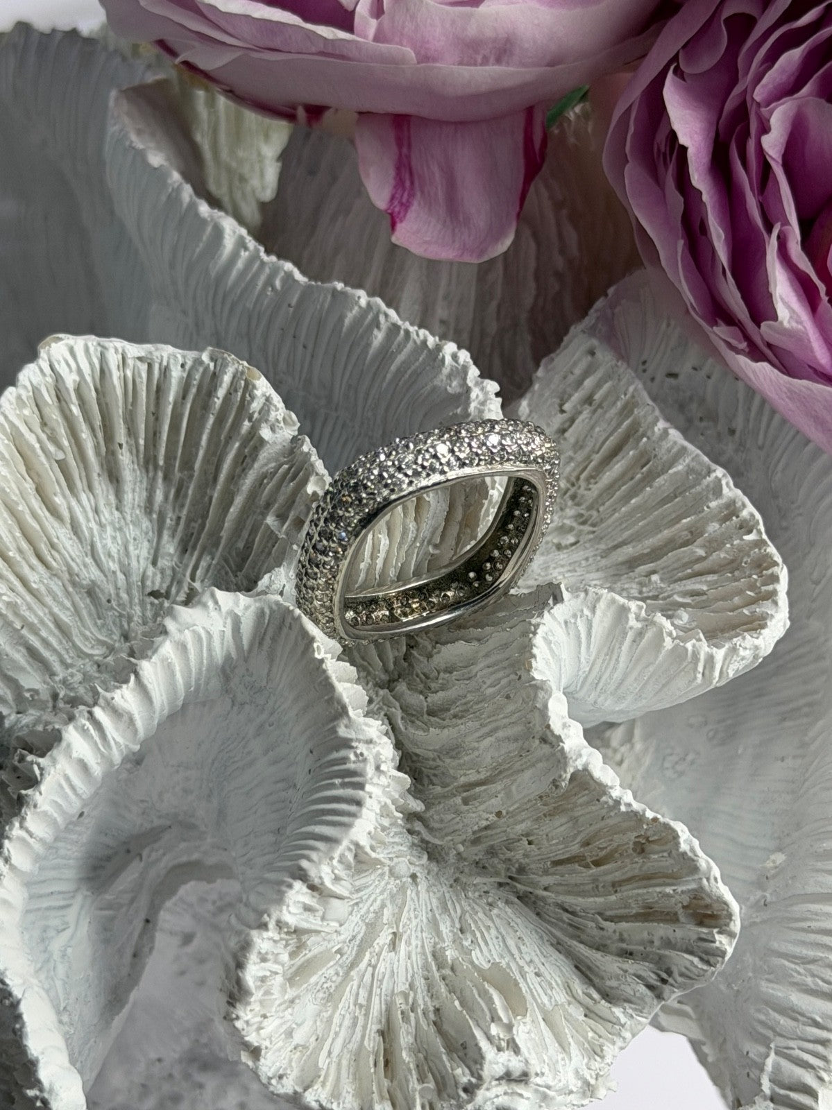 Unique Design 925 Sterling Silver Cz Ring Size 7