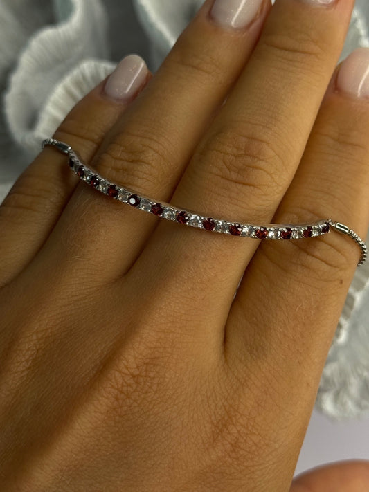 925 Sterling Silver Red & White Spinel Bracelet Sizable