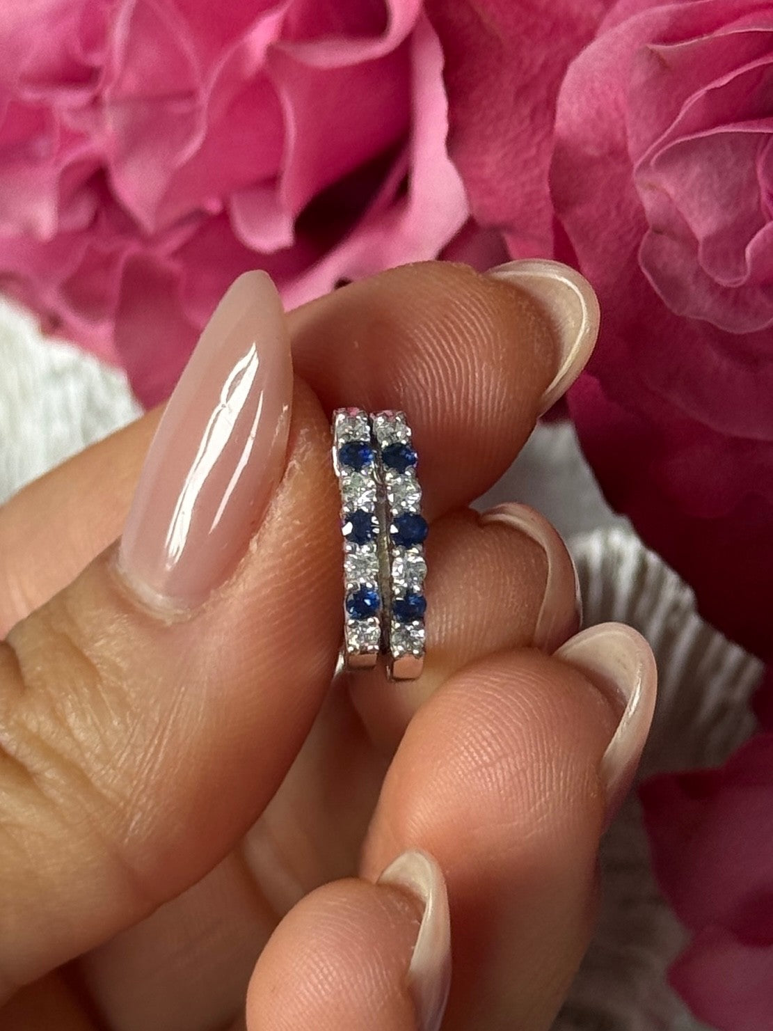 14K White Gold Sapphire & Diamond Earrings