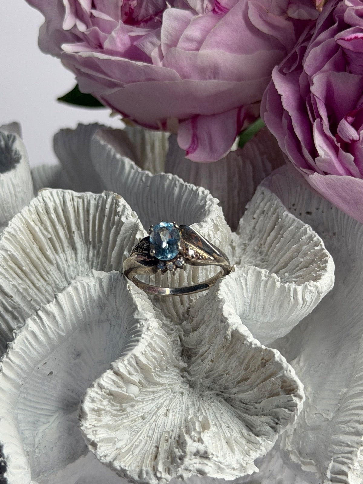 925 Sterling Silver Blue Topaz & Beryl Ring Size 8