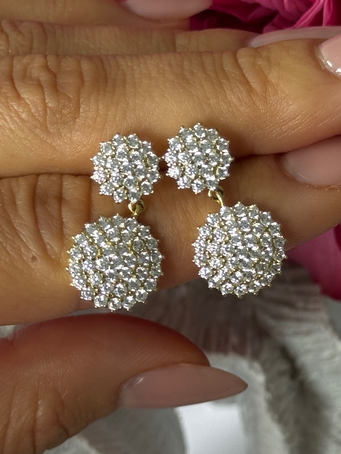 925 Sterling Gold Plated Cz Silver Earrings Length 1 inch