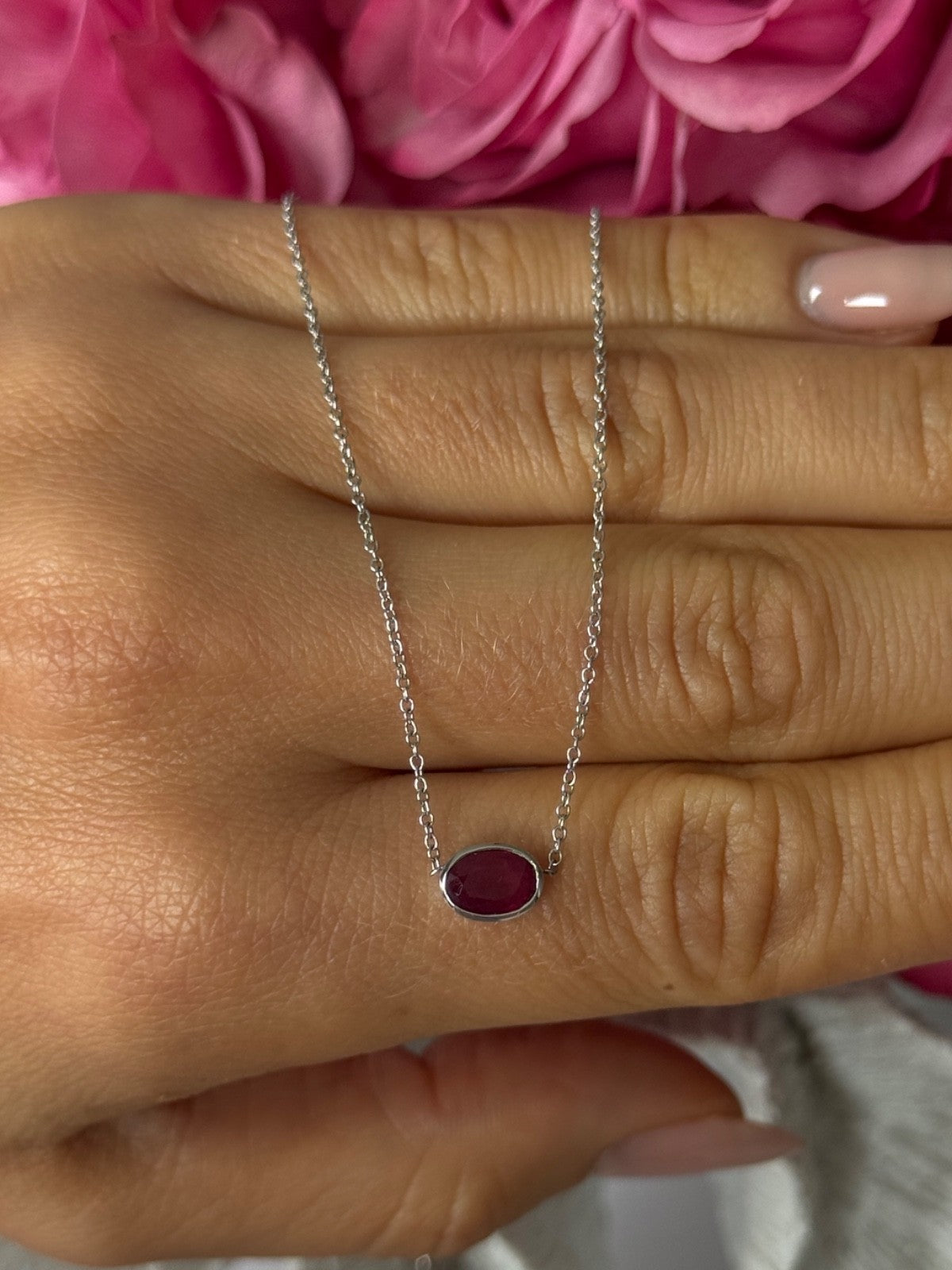925 Sterling Silver Ruby Necklace Length 16 inch
