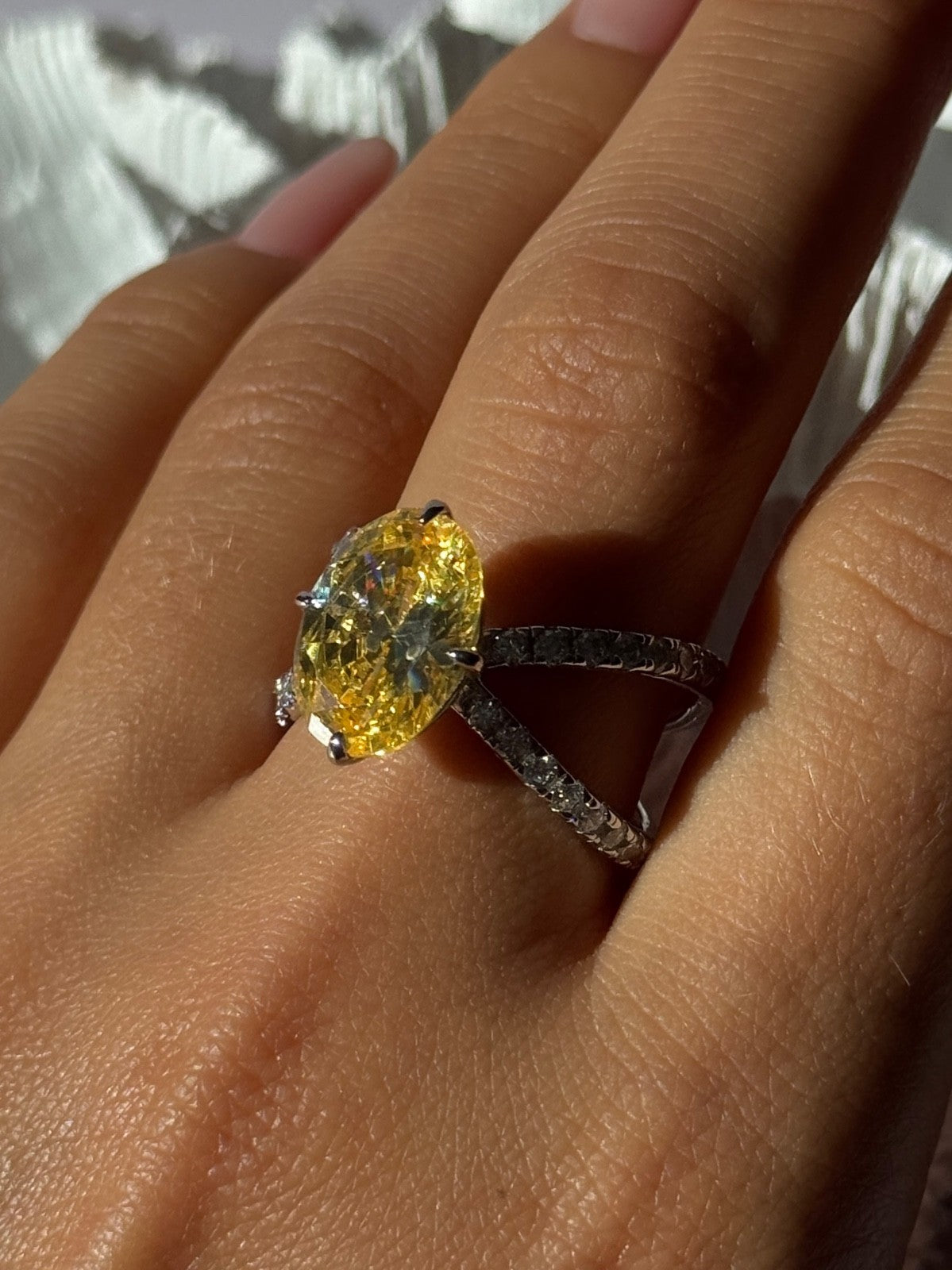 Shiny 925 Sterling Silver Citrine & Beryl Ring Size 10