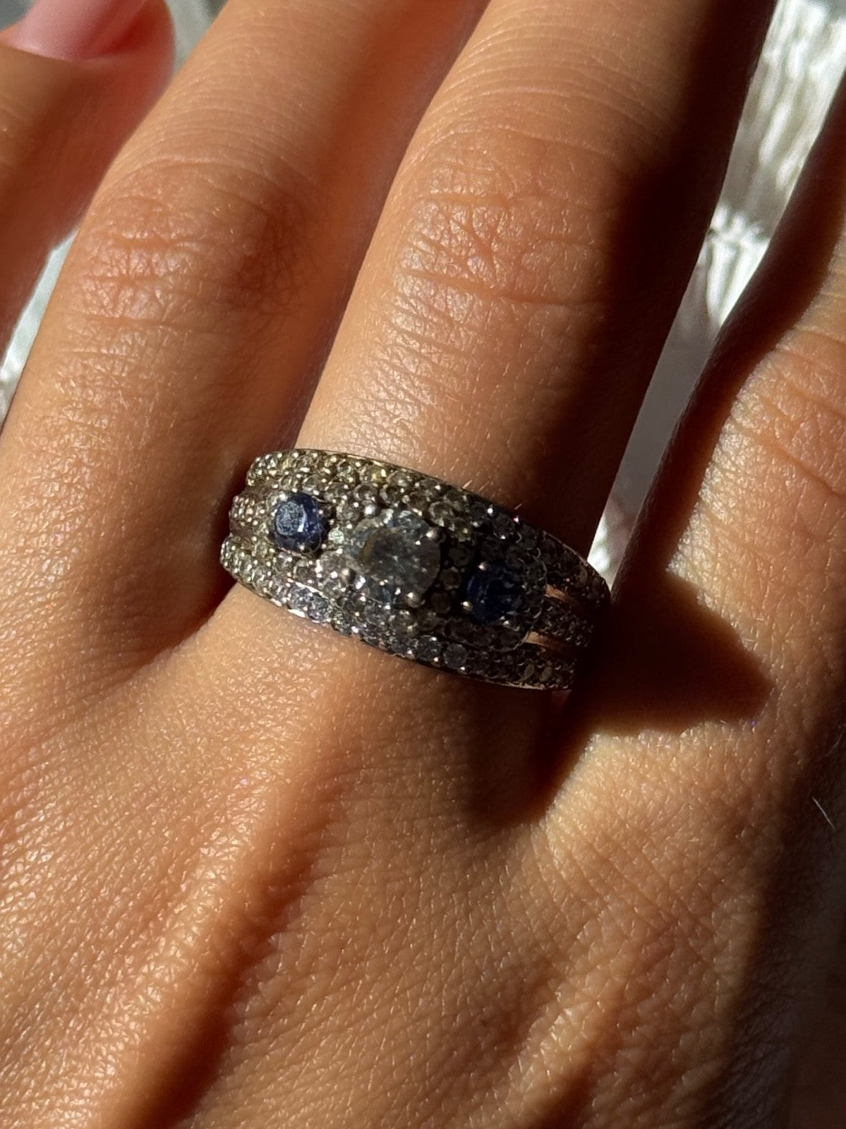 925 Sterling Silver Tanzanite & Beryl Ring Size 10