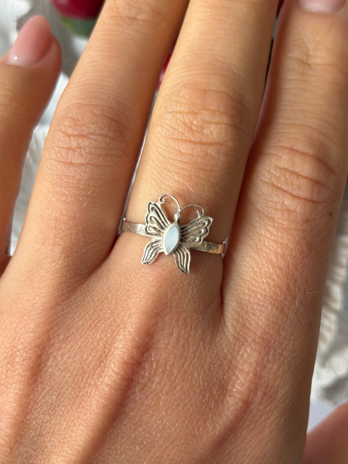 JC 925 Sterling Silver Abalone Butterfly Ring Size 8