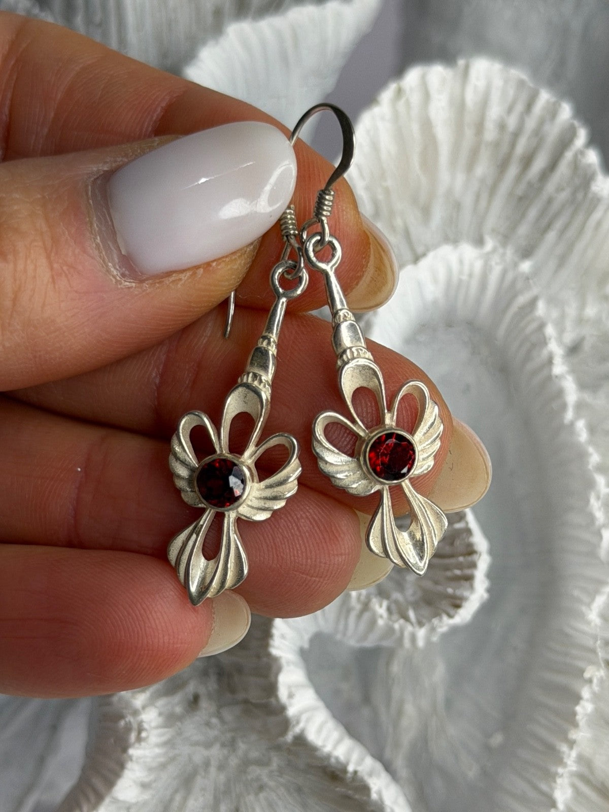 925 Sterling Silver Garnet Dangle Earrings