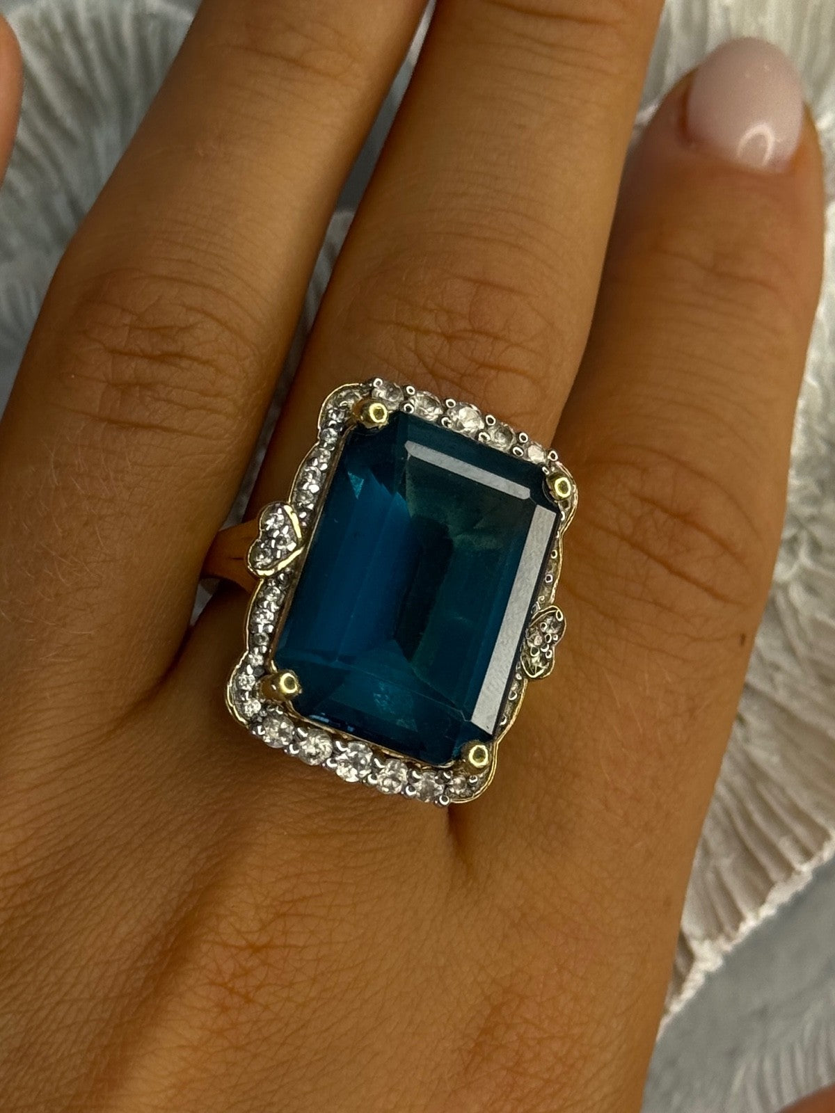 925 Sterling Silver Gold Plated Sapphire & Beryl Ring Size 9