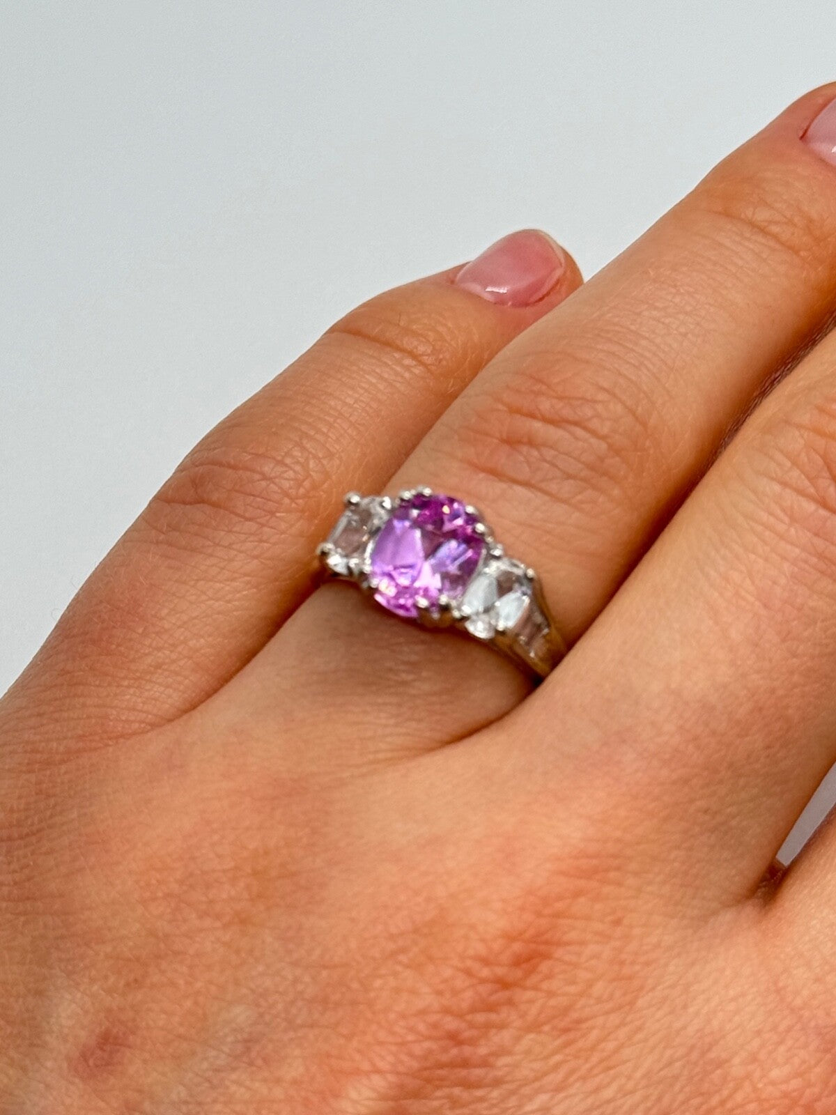 925 Sterling Silver Pink & White Spinel Ring Size 6
