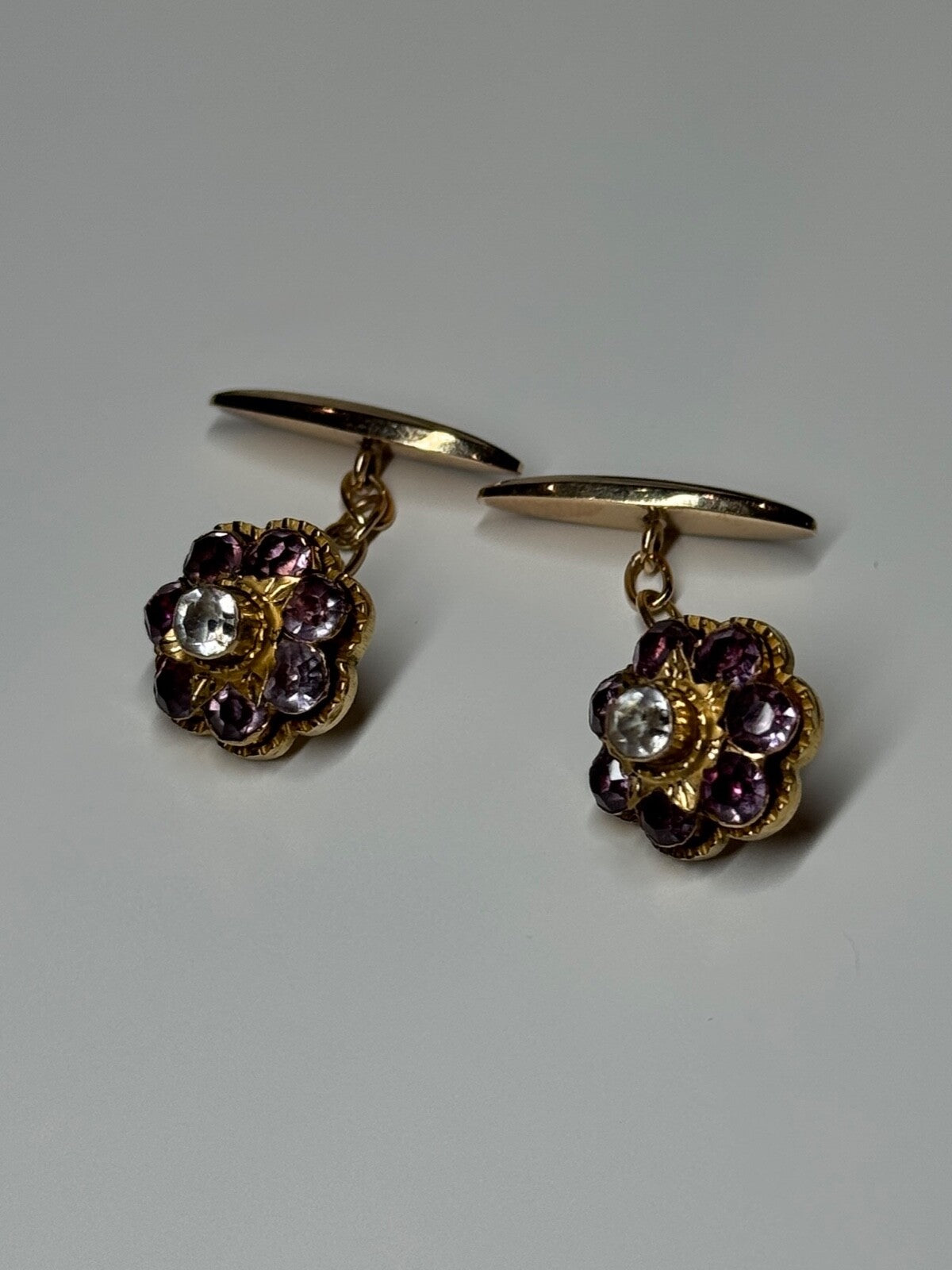 Estate Antique 18K & 14K Yellow Gold Circular Floral Leaf Cuff Links