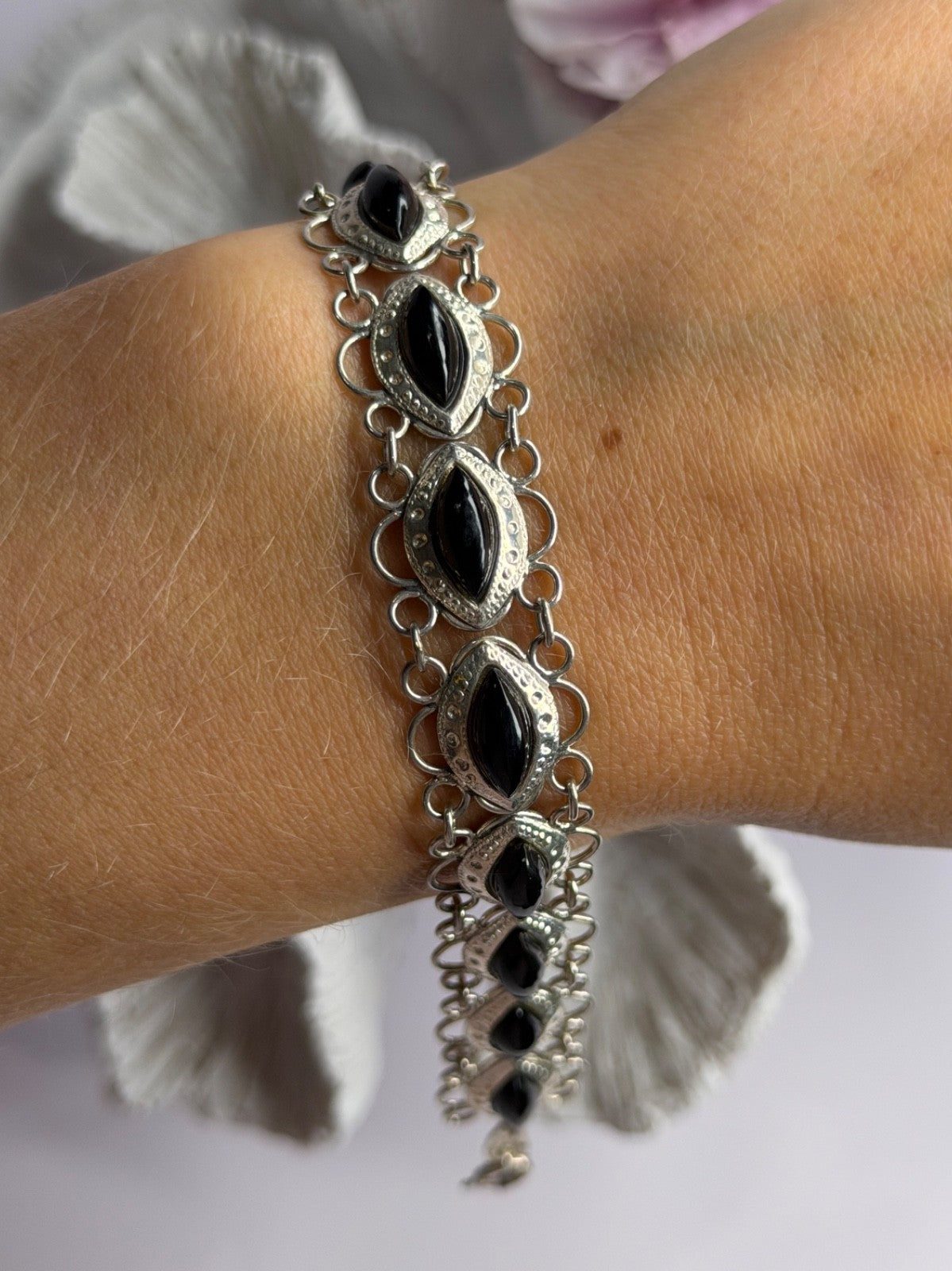 925 Sterling Silver Onyx Bracelet Length 7