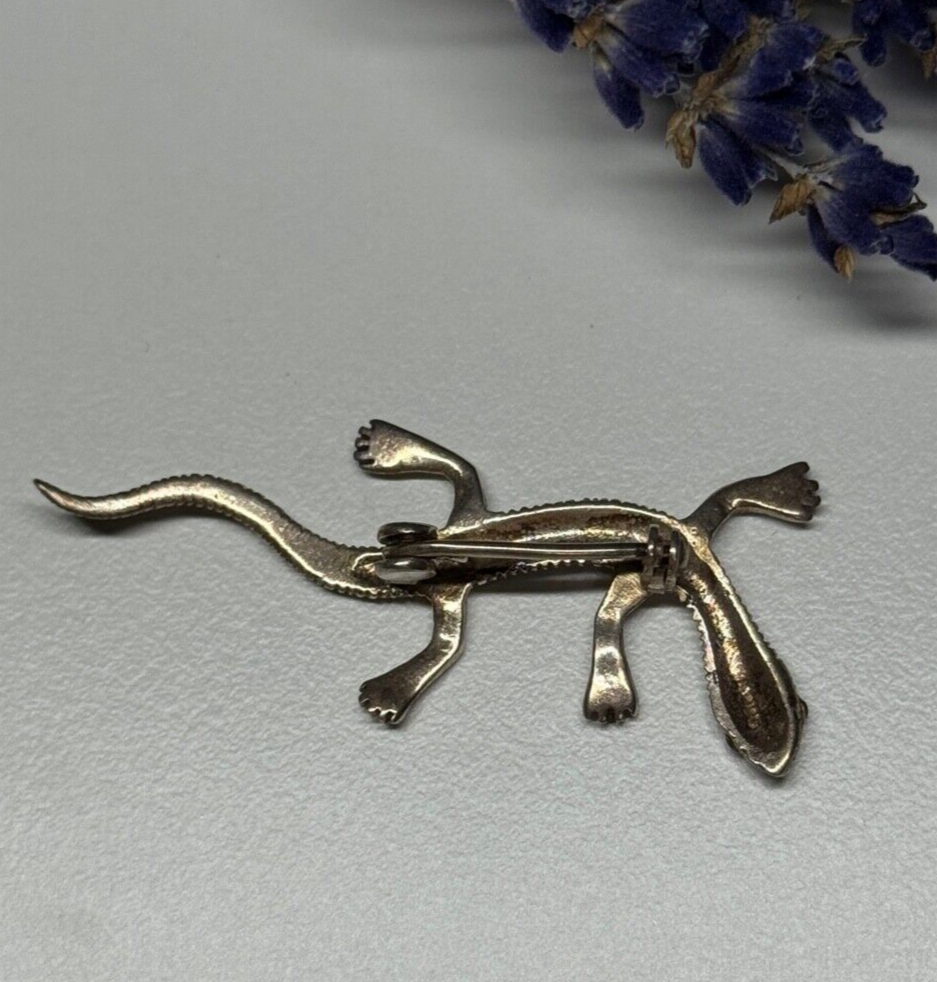 925 Sterling Silver Ruby & Marcasite Lizard Brooch