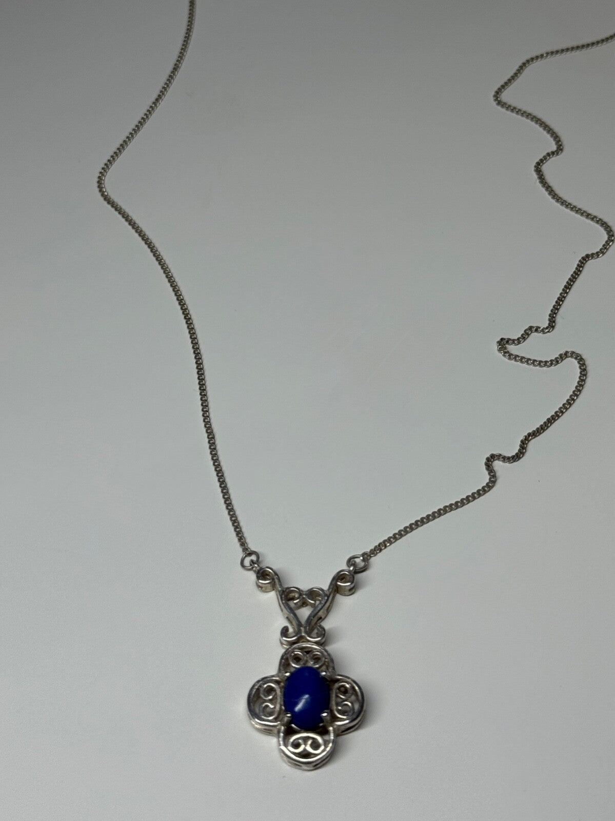 925 Sterling Silver Lapis Lazuli Necklace Length 19 In