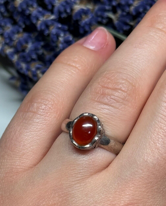 925 Sterling Silver Amber Ring Size 6