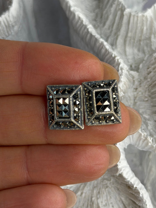 Vintage 925 Sterling Silver Marcasite Earrings