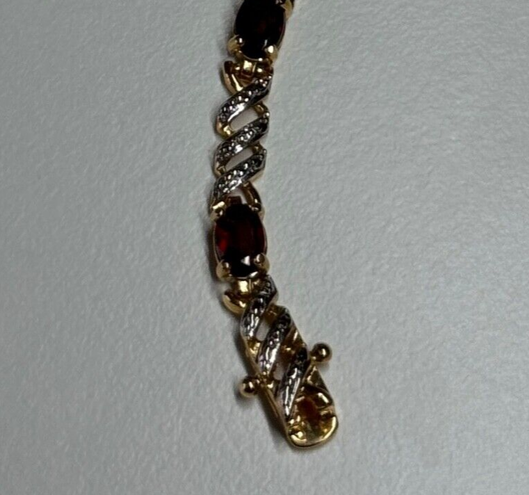 925 Sterling Silver Gold Plated Garnet Bracelet