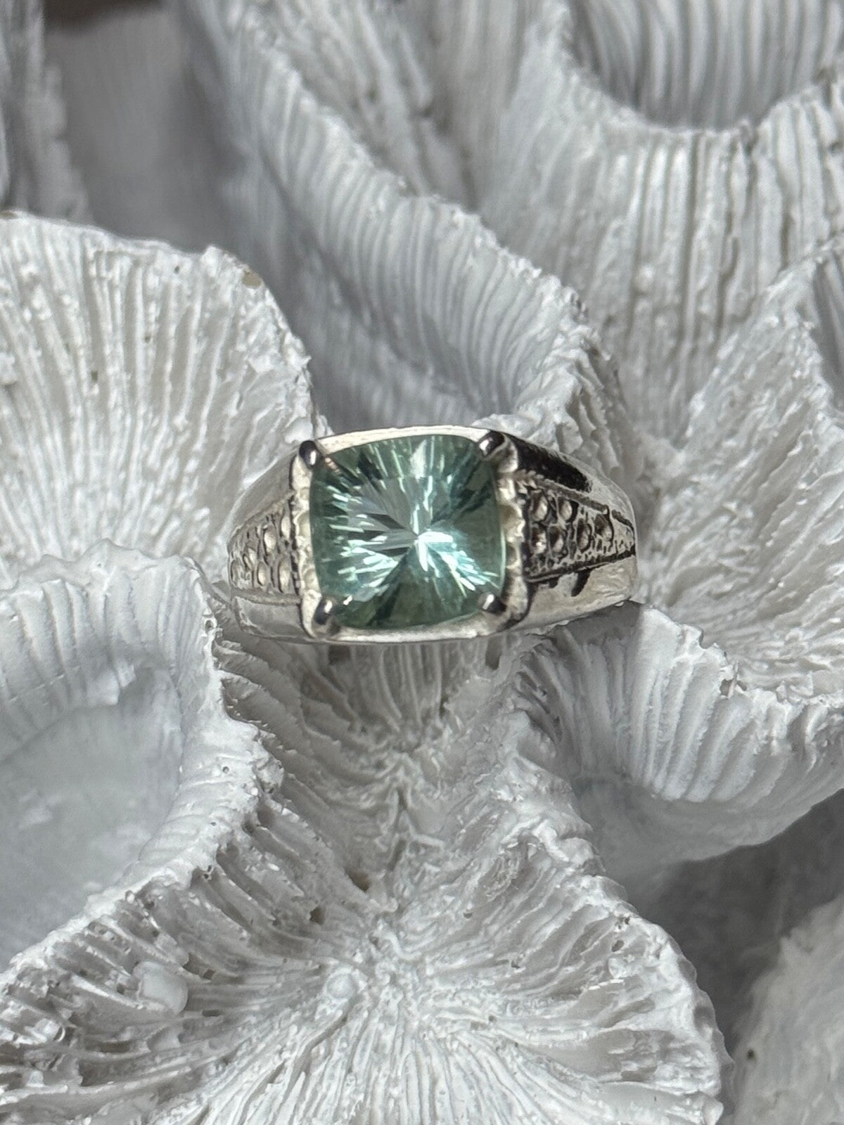 925 Sterling Silver Prasiolite Men'S Ring Size 9