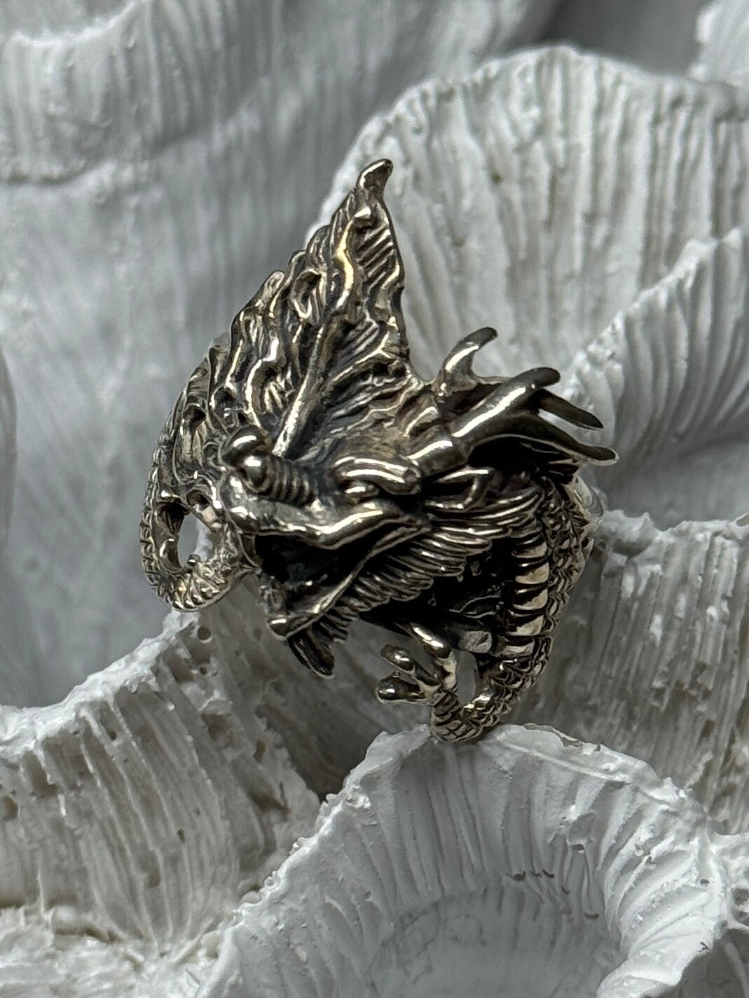 925 Sterling Silver Dragon Ring Size 9