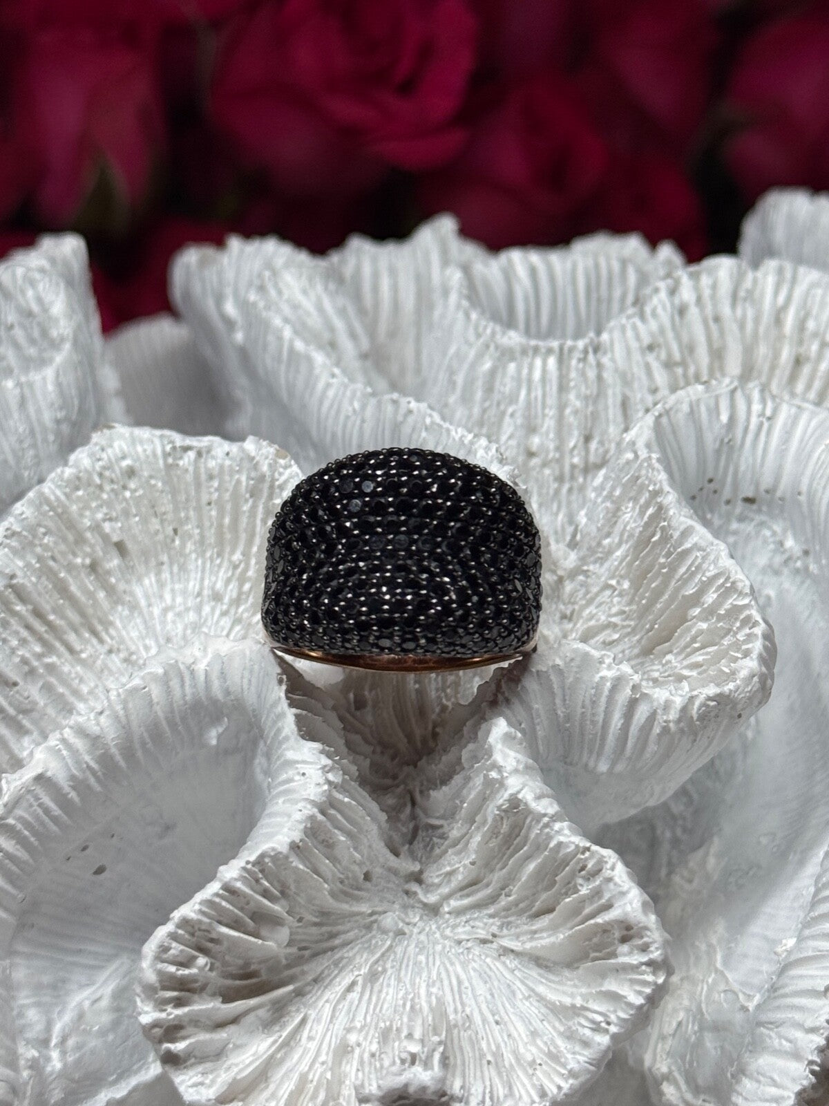 925 Sterling Silver Gold Plated Black Spinel Ring Size 8.5