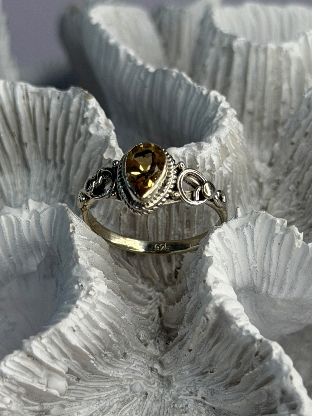 925 Sterling Silver Citrine Ring Size 7