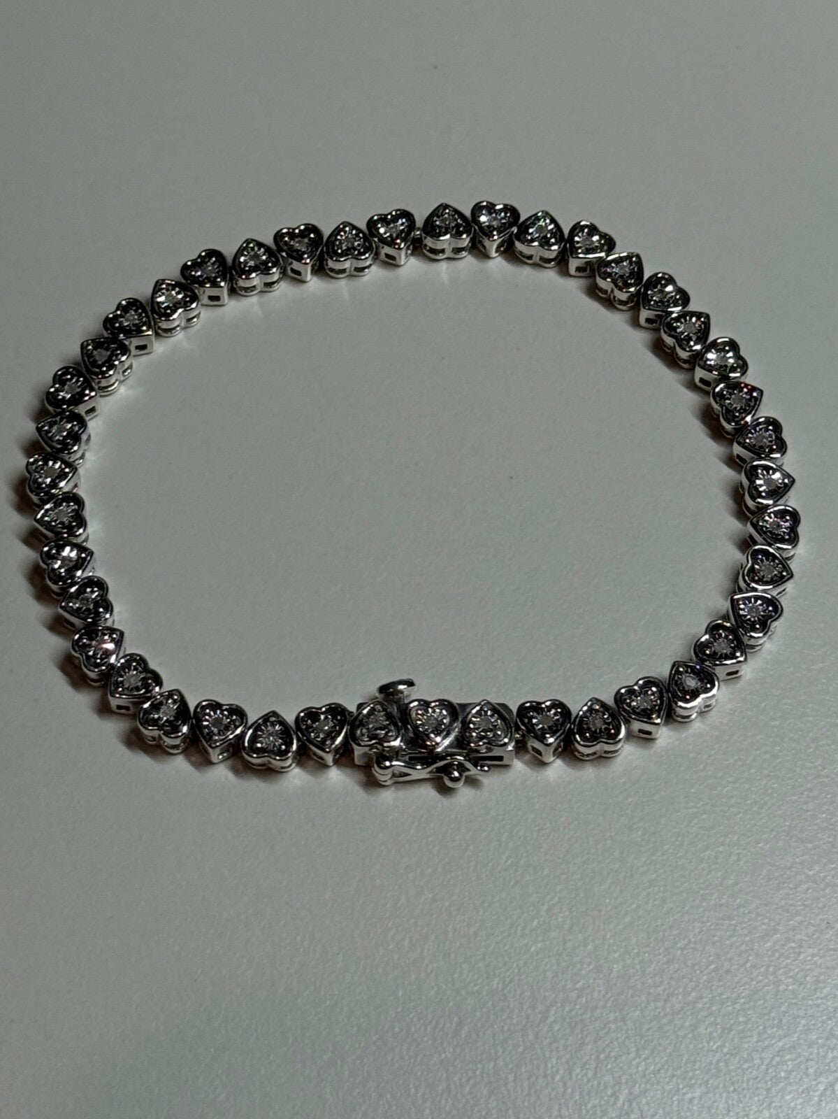 925 Sterling Silver White Sapphire Heart Bracelet Size 7 Inch