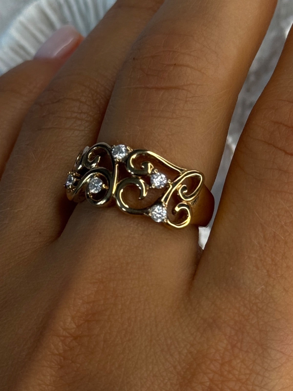 925 Sterling Silver Gold Plated White Topaz Ring Size 8.5