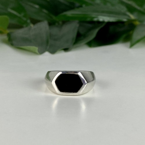 925 Sterling Silver Black Nephrite (Jade) Ring Size 10