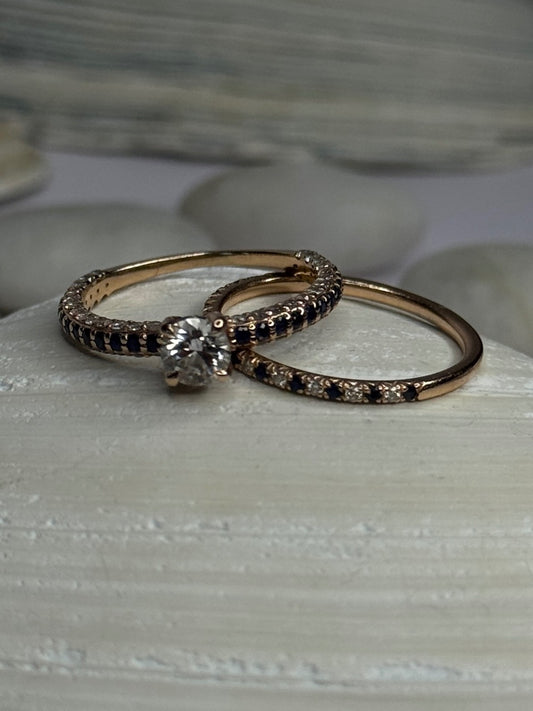 14K Rose Gold Sapphire & Diamond Set of Rings Size 7