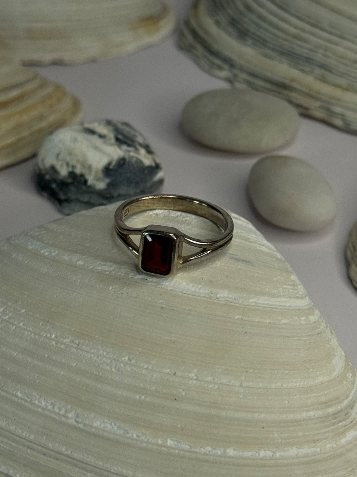 Classy 925 Sterling Silver Garnet Ring Size 8