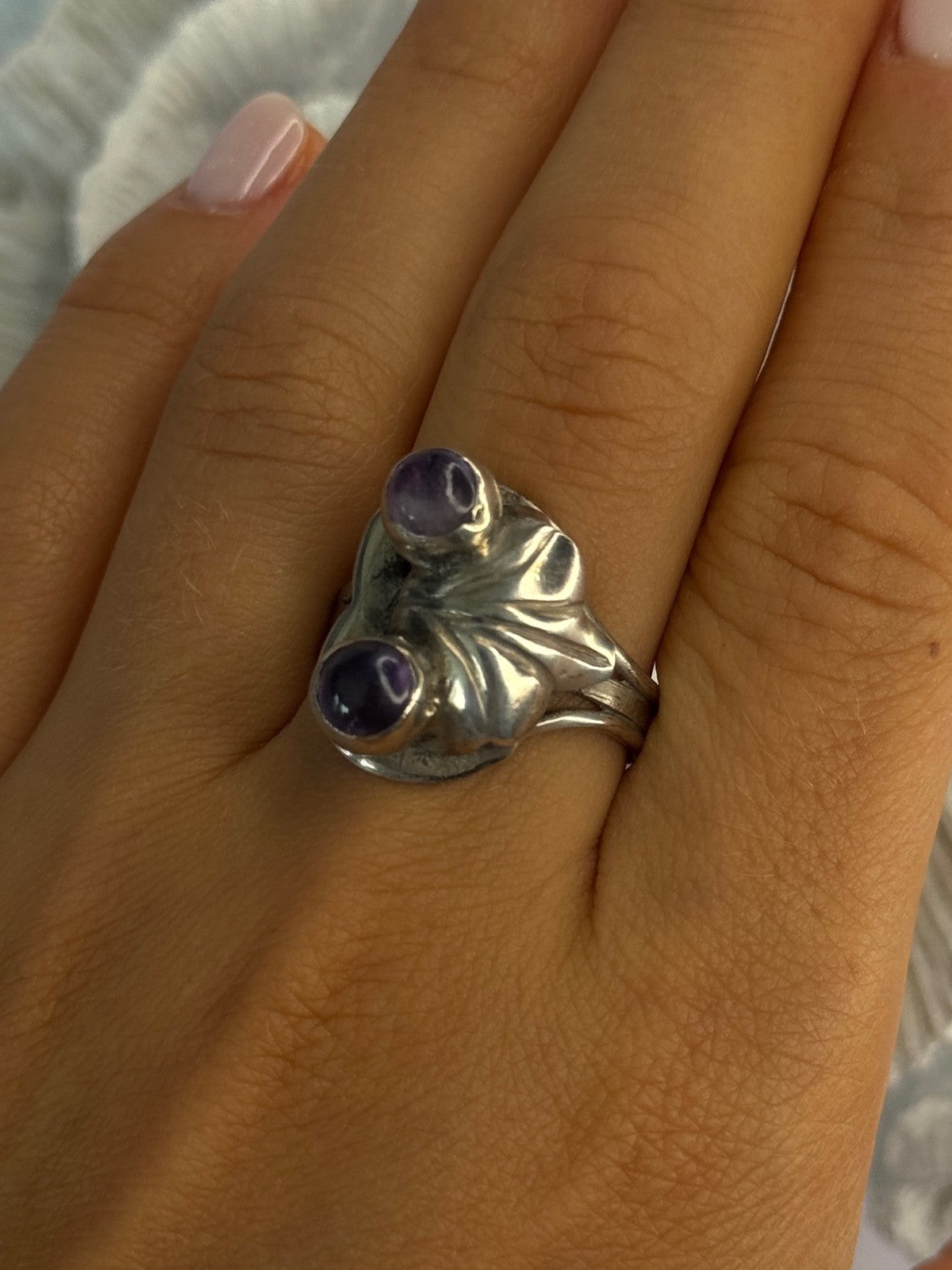 Vintage 925 Sterling Silver Amethyst Ring Adjustable