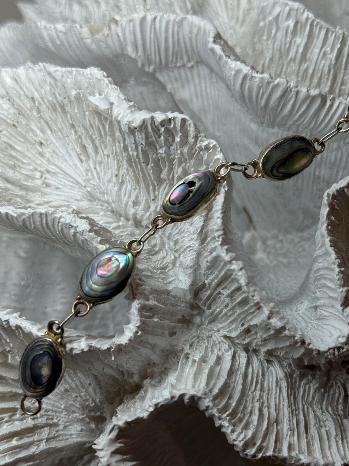 Vintage 925 Sterling Silver Abalone Bracelet Length 7 Inch