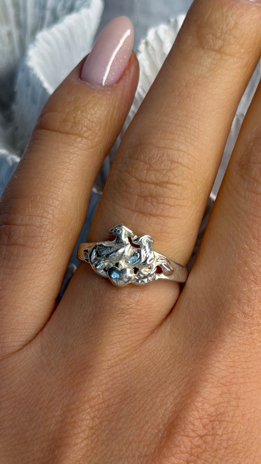 925 Sterling Silver Birds Heart Ring Size 6.5