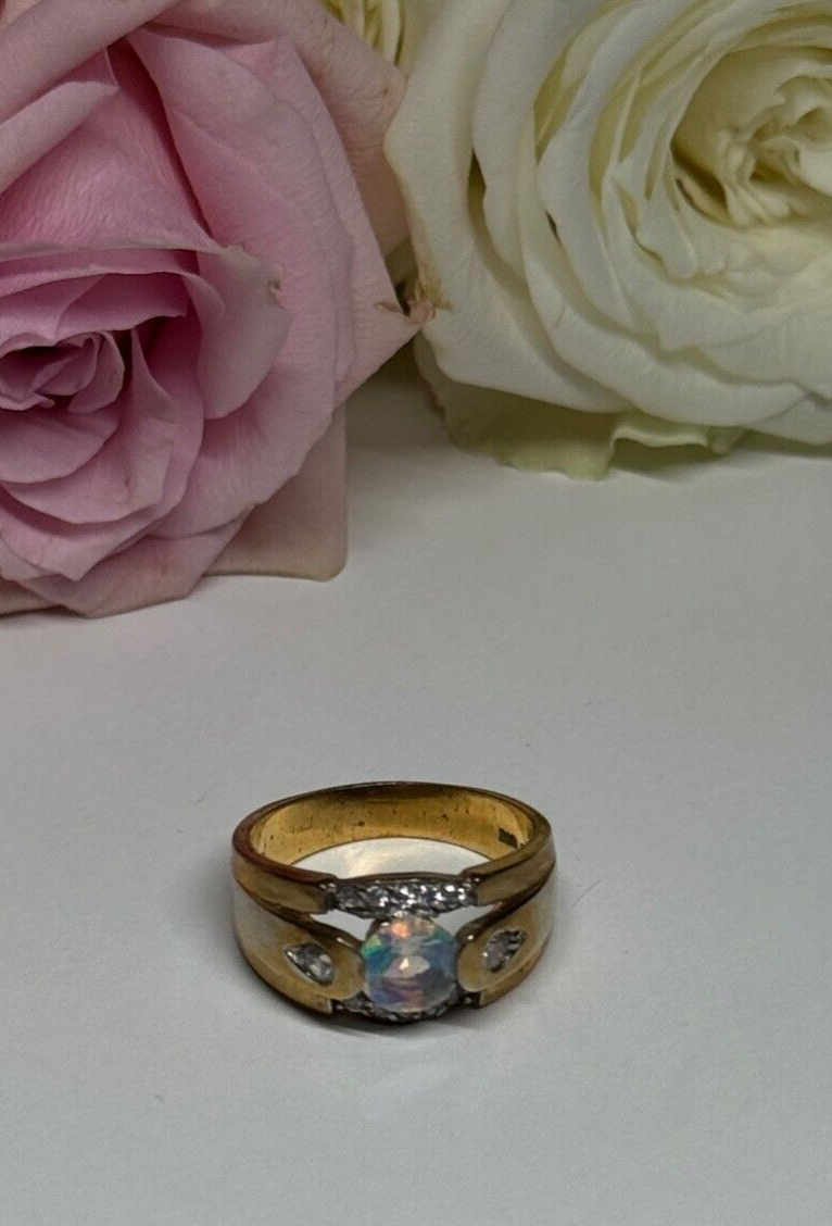 925 Sterling Silver Gold Plated CZ Ring Size 7
