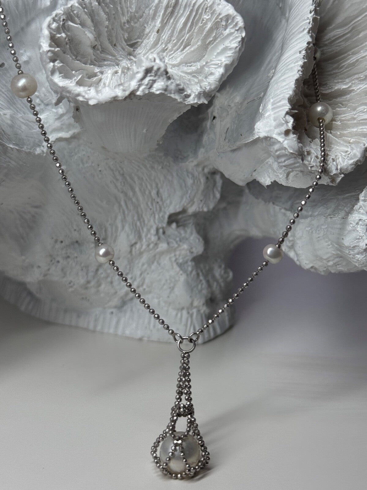 925 Sterling Silver Pearls Necklace Length 18 Inch Elegant