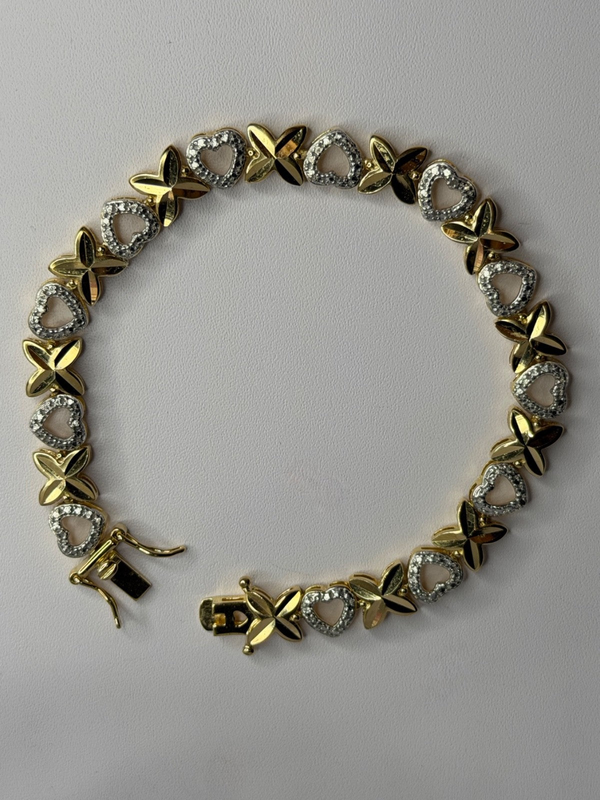 925 Sterling Silver Gold Plated Heart Bracelet Length 7.5