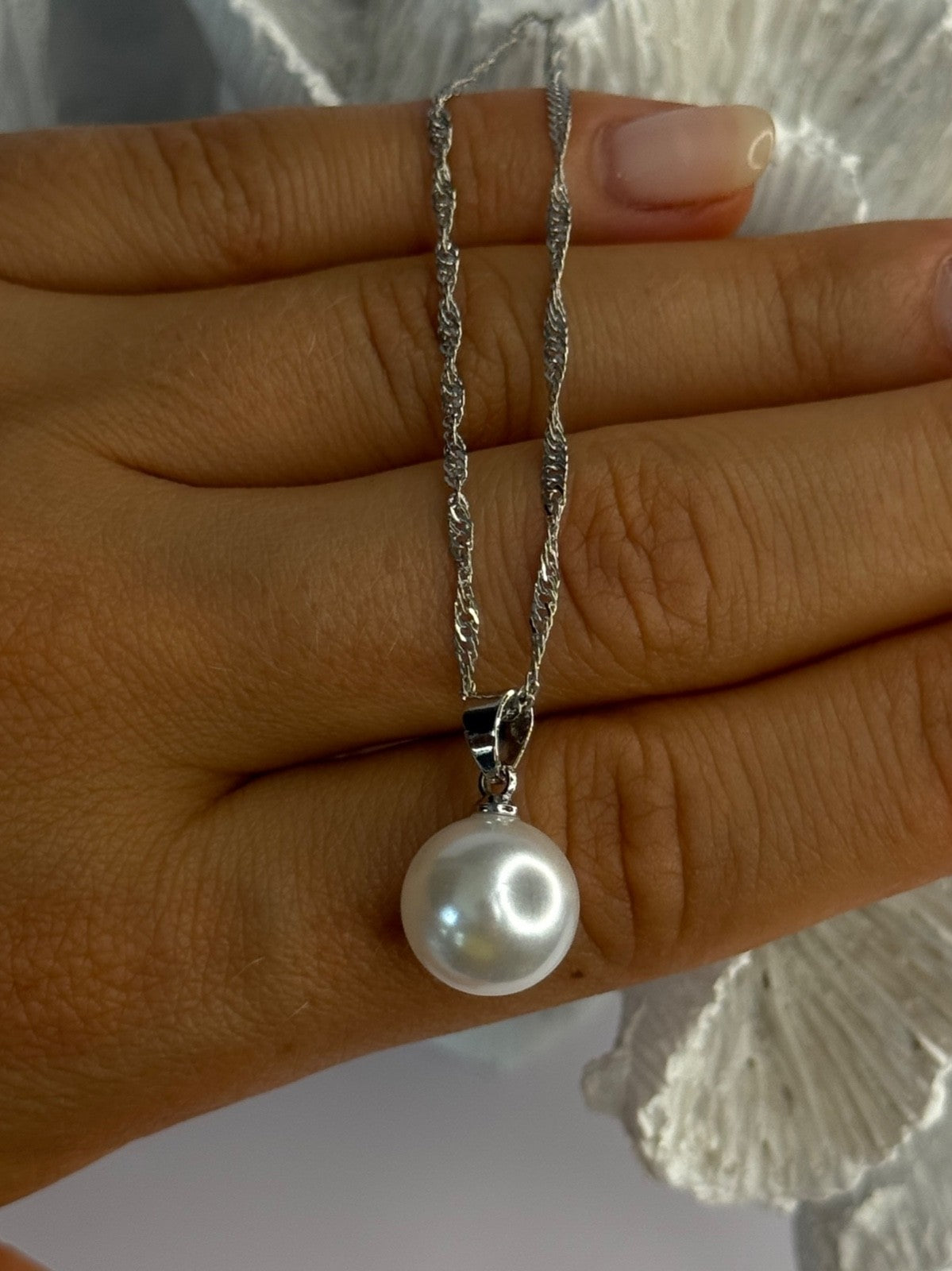 925 Sterling Silver Pearl Necklace Length 18 Inch