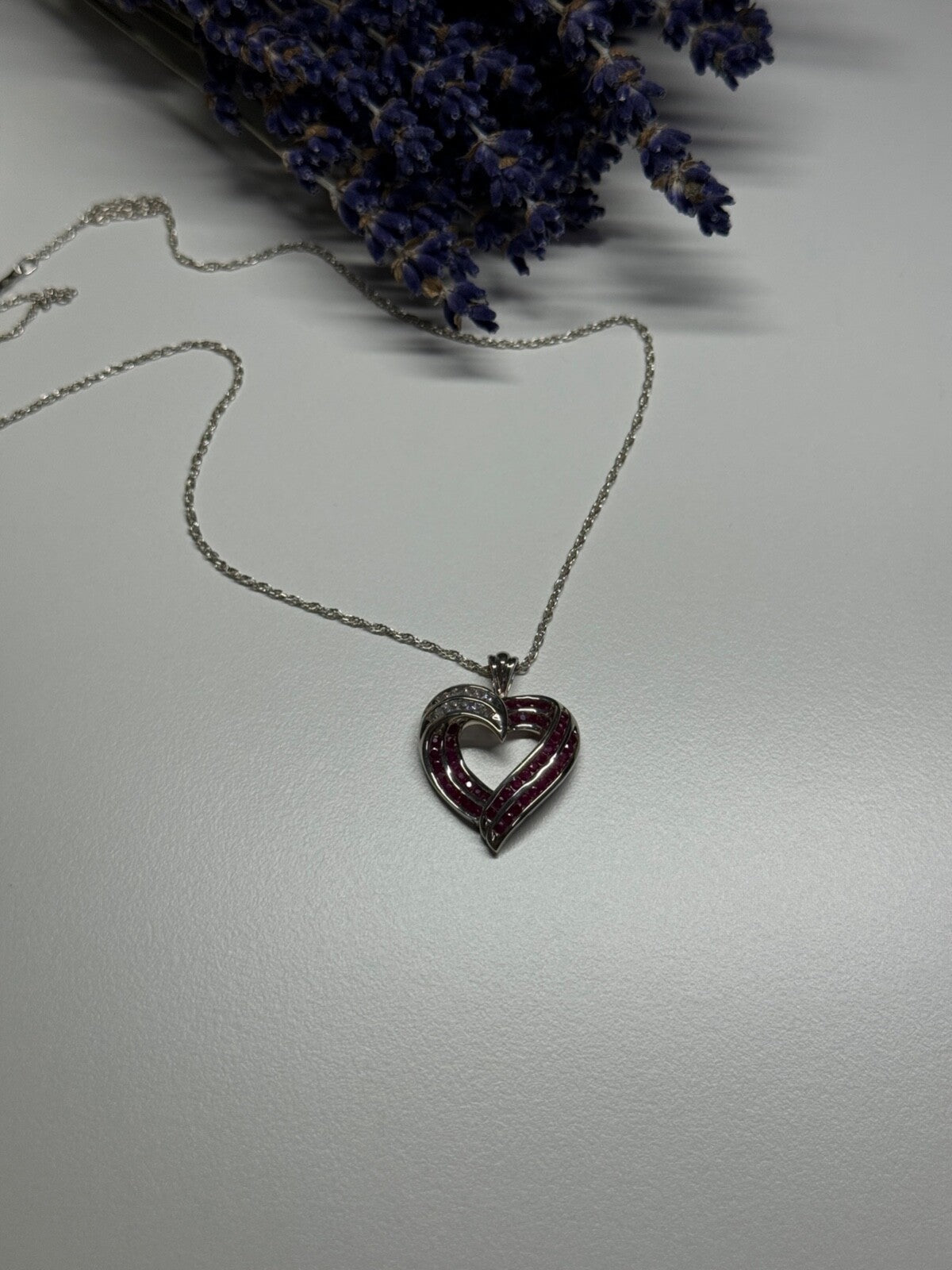 925 Sterling Silver Necklace Pink & White Spinel