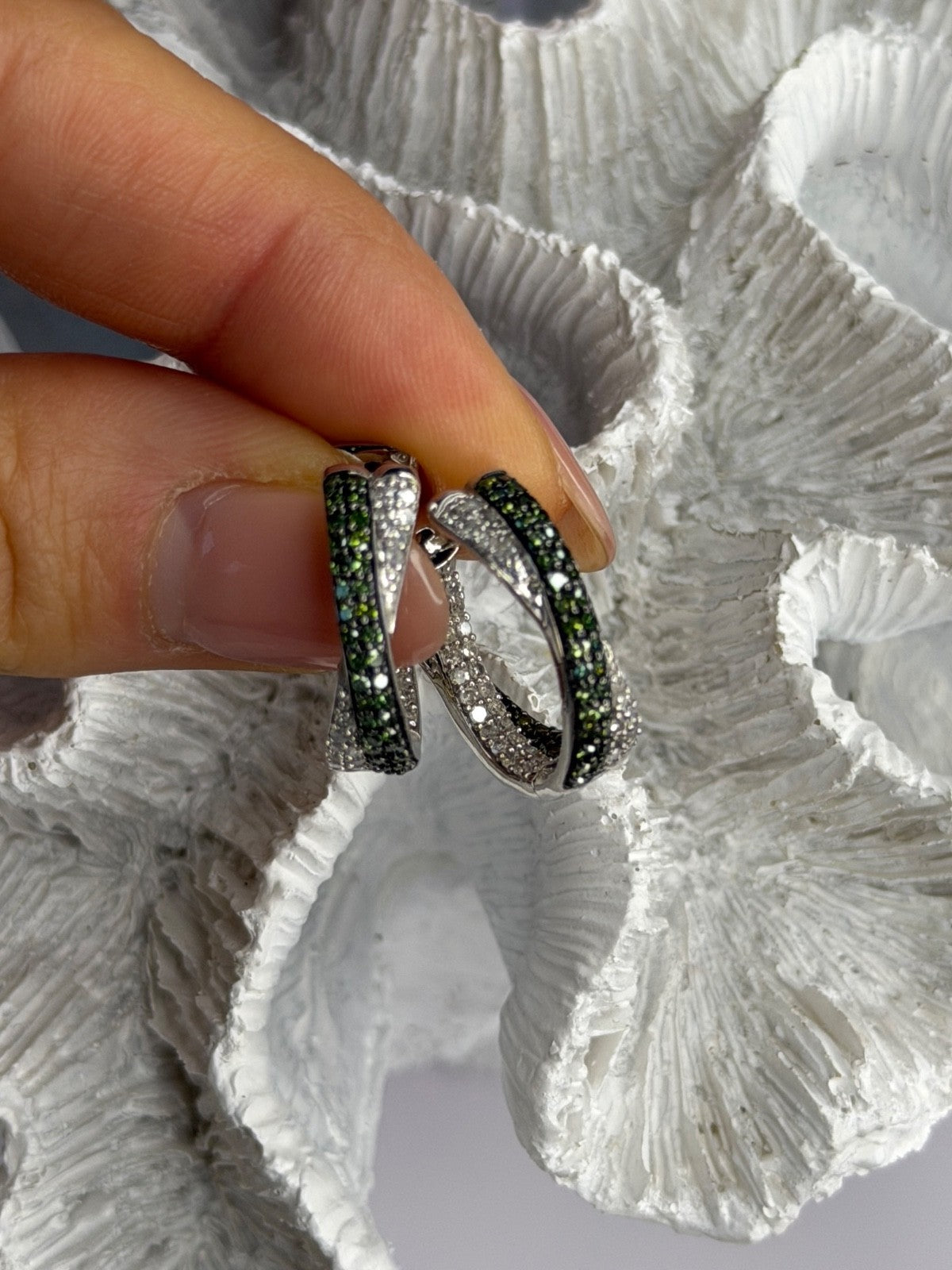 925 Sterling Silver Shiny White & Green Spinel Earrings