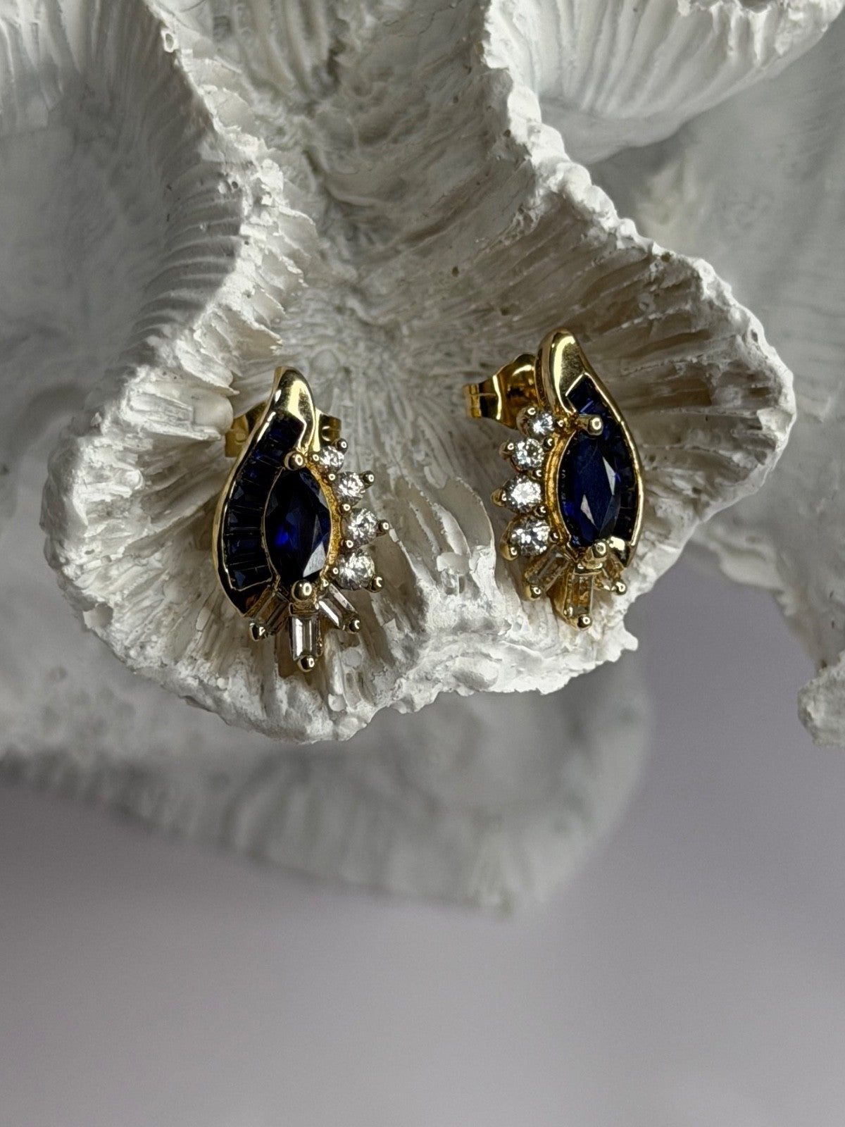 925 Sterling Silver Gold Plated Blue & White Sapphire Earrings