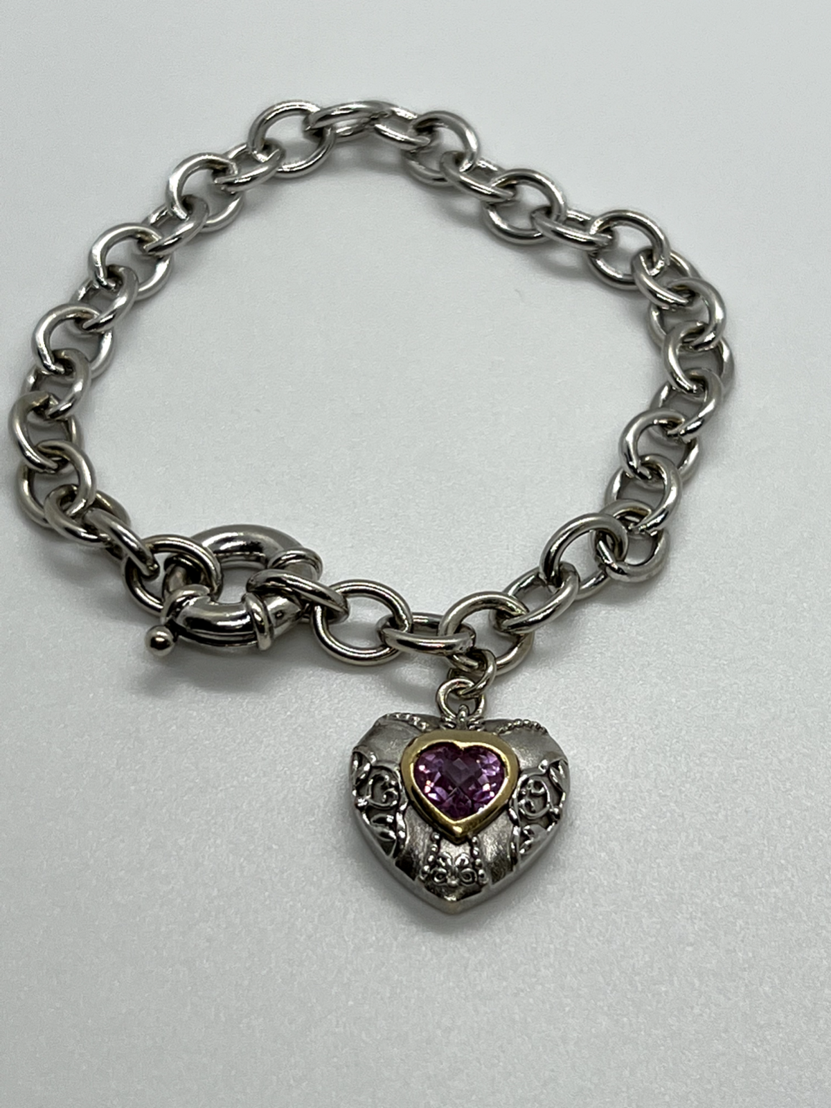 925 Sterling Silver Pink Topaz Heart Bracelet