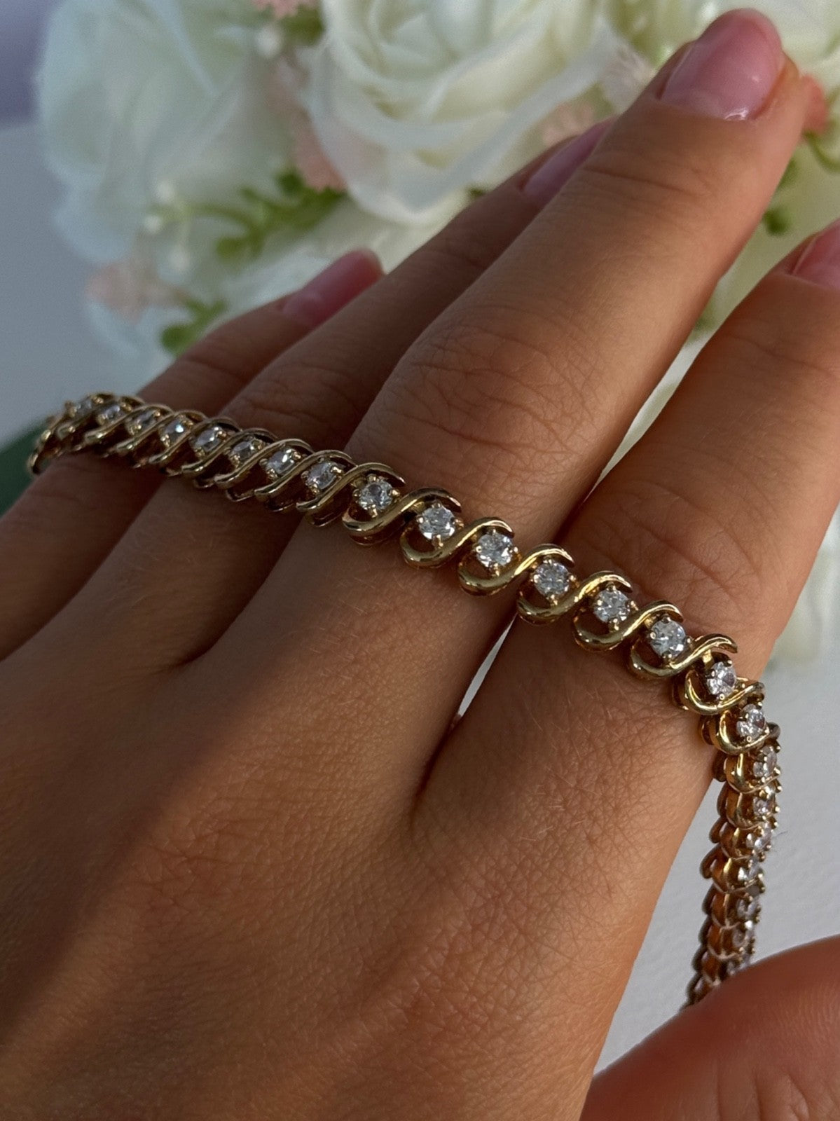 Fas 925 Sterling Silver Gold Plated CZ Bracelet Length 8.5 Inch