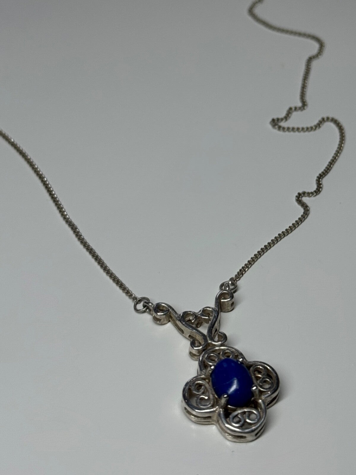 925 Sterling Silver Lapis Lazuli Necklace Length 19 In