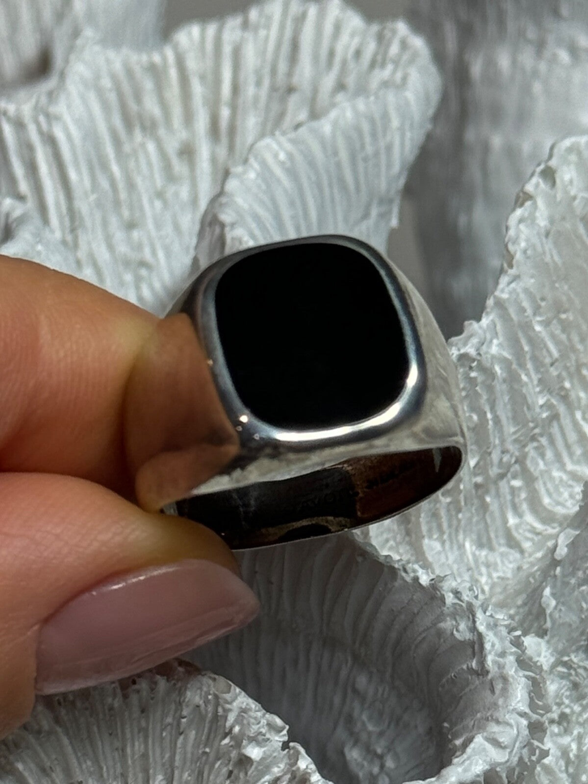 925 Sterling Silver Black Nephrite Men'S Ring Size 10.5