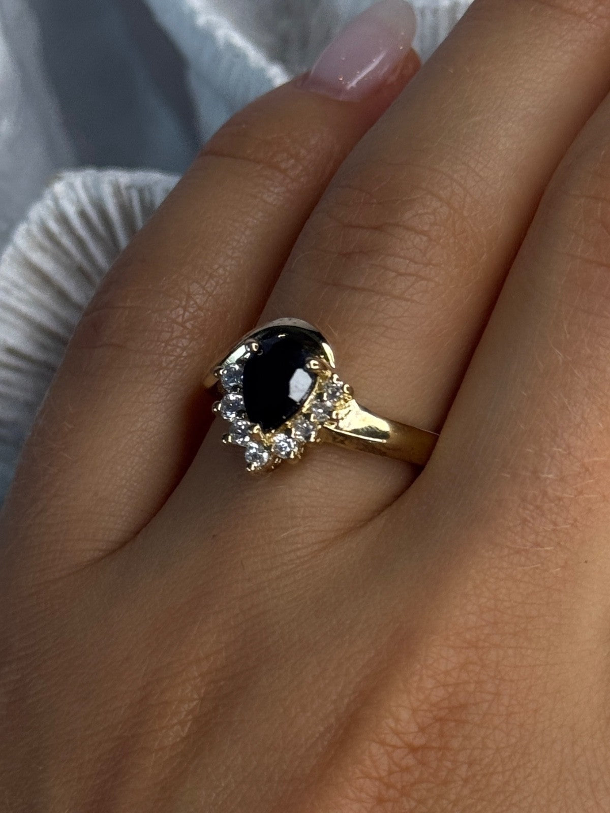925 Sterling Silver Gold Plated Sapphire & Beryl Ring Size 8