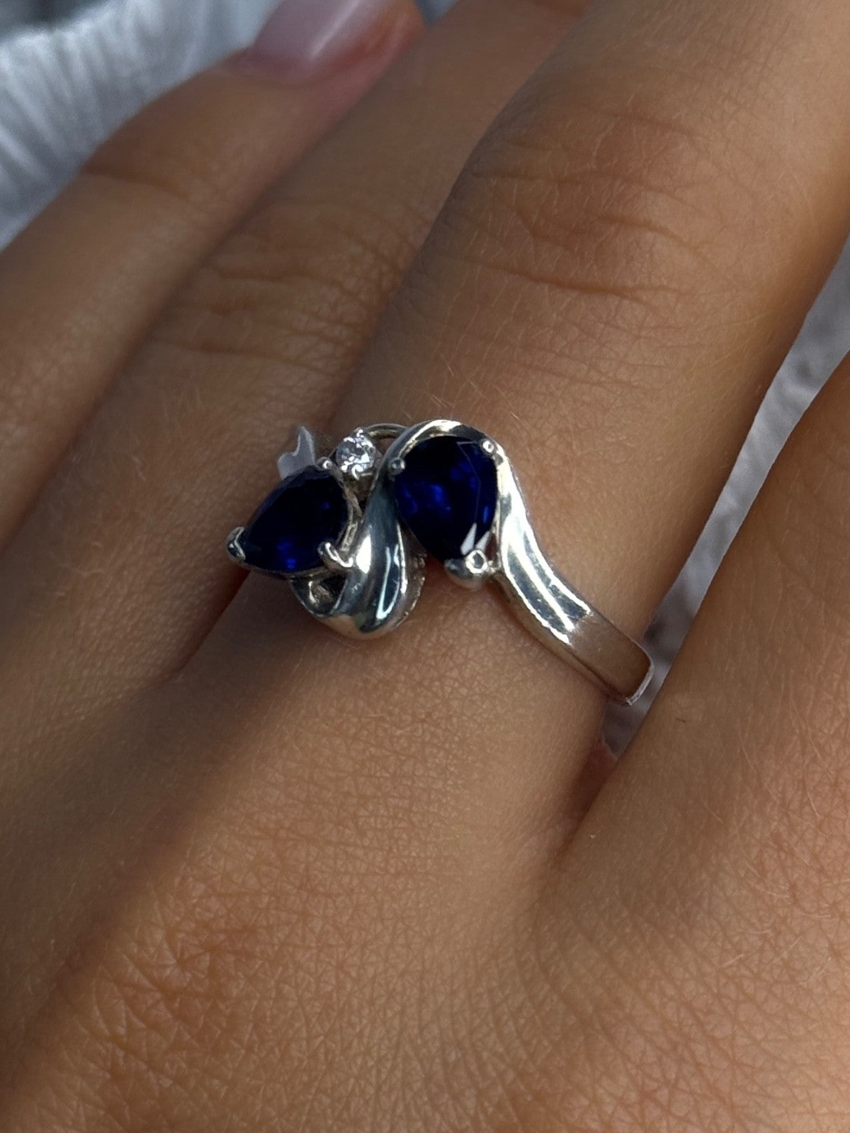 925 Sterling Silver Sapphire & Cz Ring Size 9