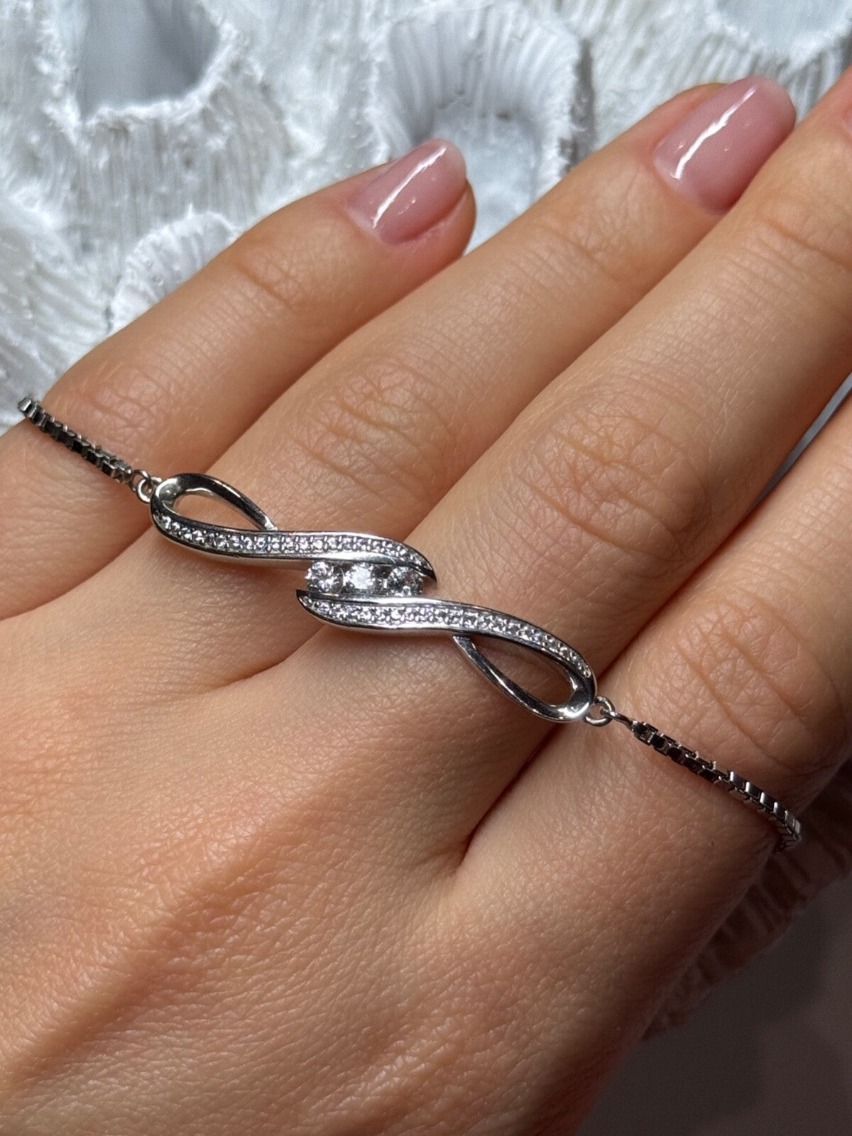 925 Sterling Silver CZ Bracelet Slider