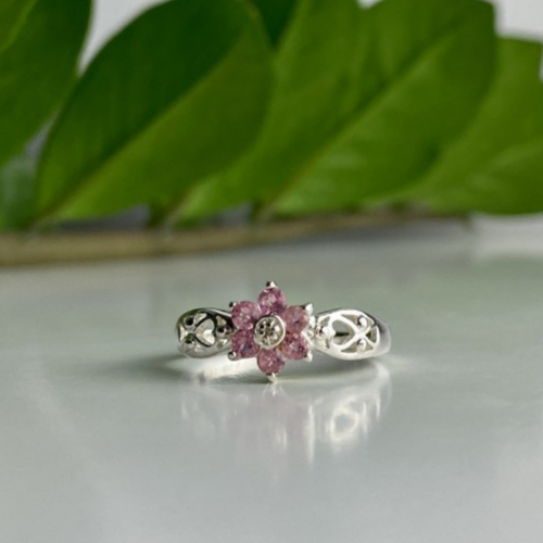 925 Sterling Silver Morganite "Flower" Ring Size 9