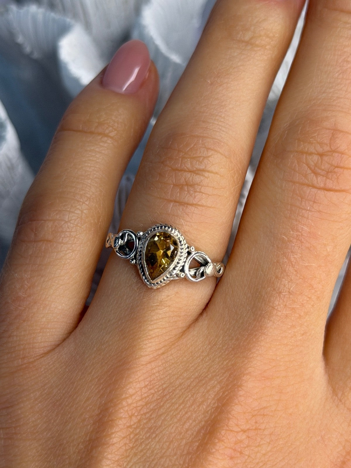925 Sterling Silver Citrine Ring Size 7