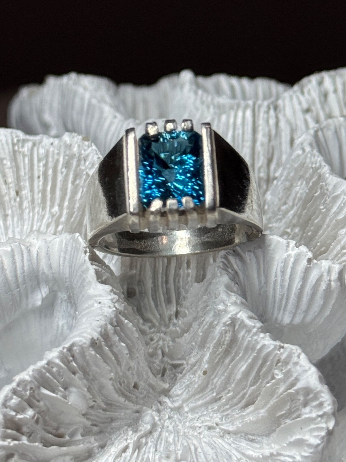 Men'S 925 Sterling Silver Aquamarine Ring Size 9